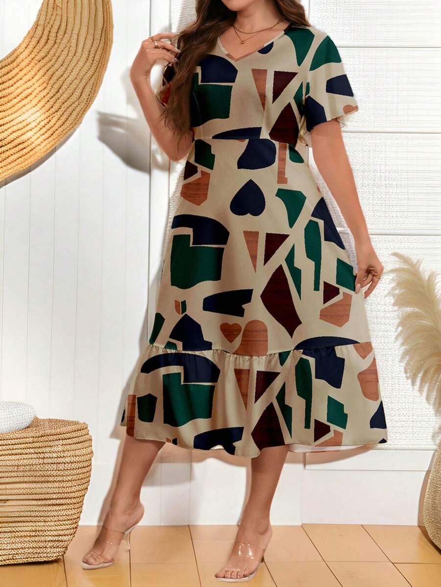 SHEIN Clasi Plus Size Women's Casual Printed Simple Daily Dress (Random ...