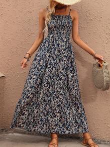 SHEIN LUNE Đầm Maxi In Hoa Ditsy Trang Phục Nữ - Màu xanh hải quân - Xem 6