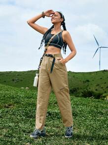 In My Nature 女性休閒戶外字母印花長褲 - 卡其色 - 查看 8