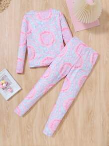 SHEIN Leap Crew Cô gái Tween Nhuộm buộc & Đồ họa Hình Áo thun & quần Vừa Khít Bộ PJ - Nhiều màu - Xem 2