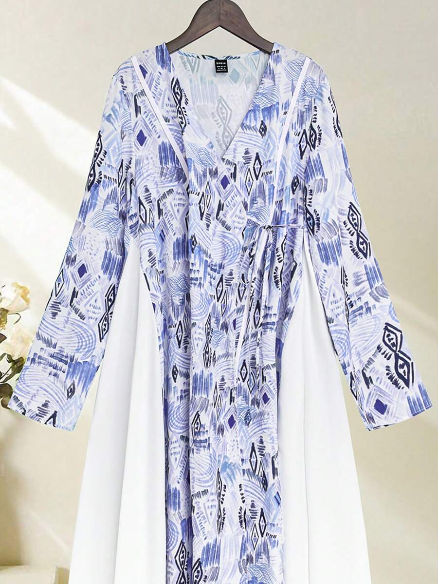 Al Najma Ladies' Printed Simple Every Day Abaya With Arab Design - Multicolor - View 1