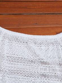 SHEIN Vestido de punto de jacquard marfil con hombros descubiertos y dobladillo fruncido para chica adolescente