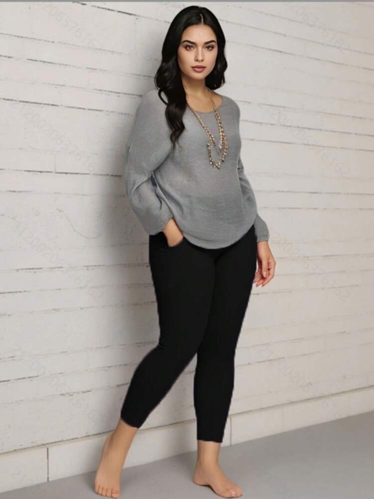 Plus Size Women's Split Hem 3/4 Sleeve Shirt