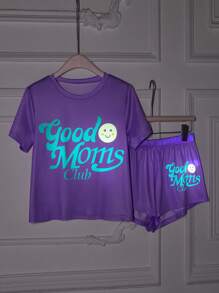 SHEIN Women's Sleepwear Night Glowing Purple Parent-Child Matching Pajamas Set (2 Sets Sold Separately) - Purple - View 4