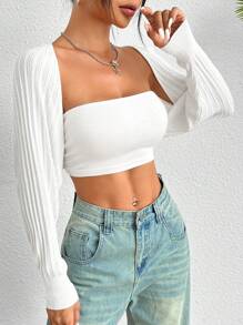 SHEIN PETITE 1pc Shrug Lightweight Sheer Cardigan - White - View 5