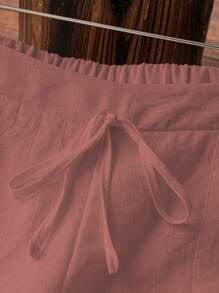 EMERY ROSE Women's White Linen Casual Pants With Pockets, Spring/Summer Fall Cloth For Women - Redwood - View 5