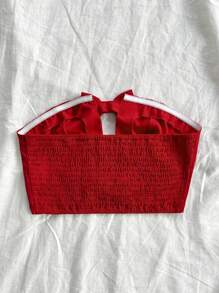 Soleia Summer Red Hollow Out Cropped Strapless Top With Bow Decoration