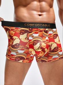 Men Fashionable Boxer Shorts With Hamburgers, Fries, And Donuts Print