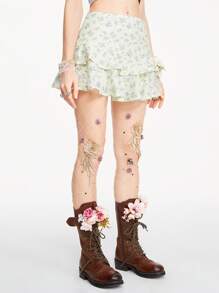 ROMWE Fairycore Texturiertes Stoff Minirock für Damen mit Stickerei und Druckdesign
