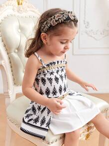 SHEIN 2pcs Baby Girl Floral Printed Tank Top And Skirt Set, Summer - Multicolor - View 3