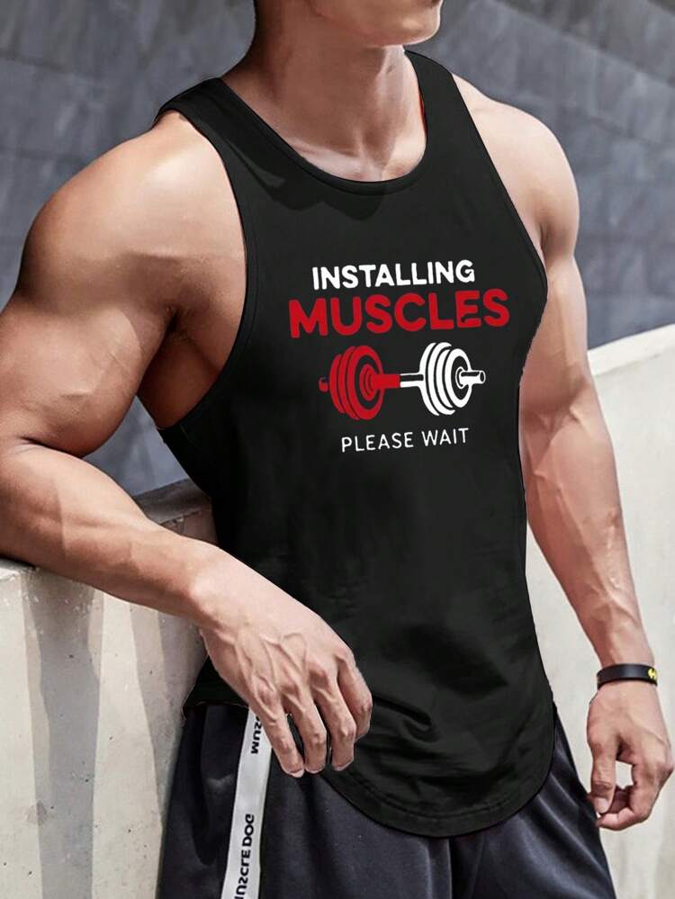 Boyfriend Style Men's Round Neck Letter Printed Summer Sports T-Shirt - Sleeveless Men Singletsmens Singletmen's Tank Topssingletssinglet Men