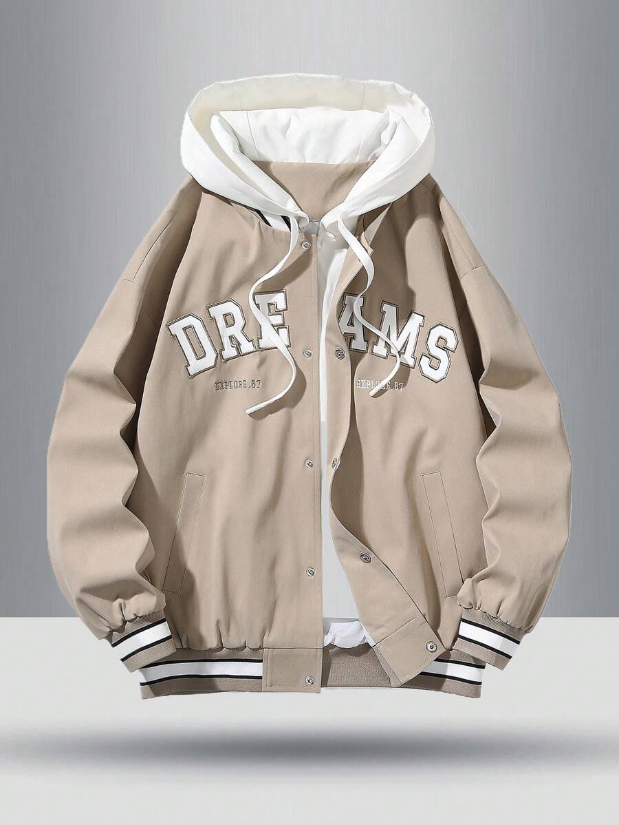 Herren 2-in-1 Jacke mit Buchstaben-Muster, Kapuze, Lässig, geeignet für Frühling und Herbst