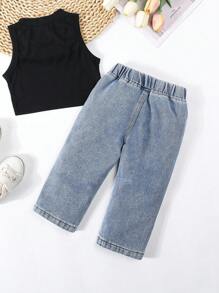 Jeans impresos de moda casual para bebé niña - Lavado ligero - Ver 2