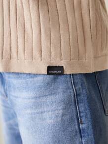 Manfinity VCAY Men's Summer Solid Color Short Sleeve Single-Breasted Casual Knit Top - Khaki - View 6