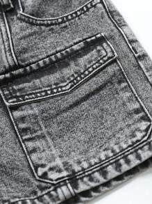 SHEIN Tween Girl Fashionable Embroidered Denim Shorts With Star Pattern, School, Campus, College Summer Holiday - Black - View 4