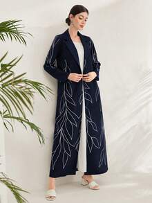 Al Najma 女士印花簡約款日常阿巴亞（阿拉伯外袍） - 藏蓝色 - 查看 4