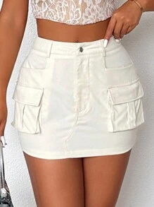 VaVaBold Falda color melocotón con bolsillo y ribete de tipo cargo