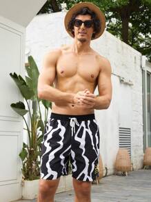 Surfspeed Men's Fashion Casual Casual Black And White Colorblock Beach Shorts - Black - View 3