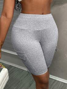 Slaydiva Summer Casual Street Workwear, Three-Dimensional Pockets, Wide Waist, Slim Fit Trousers, Cycling Pants, Light Gray Knitted Women's Shorts