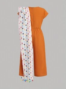 Tween Girl Simple Shoulder Strap Casual Summer Jumpsuit - Brown - View 2