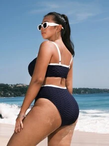 Swim SPRTY Juego de bikini de moda para mujeres de talla grande con ribete de contraste