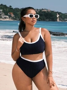 Swim SPRTY Juego de bikini de moda para mujeres de talla grande con ribete de contraste