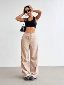 Streetz SHEIN Sport Pantalon ample décontracté à cordon de serrage de couleur unie pour tenue d'aéroport avec jambe droite