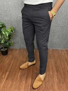 Men's Solid Color Patch Pocket Straight Leg Casual Loose Pants - Dark Grey - View 6