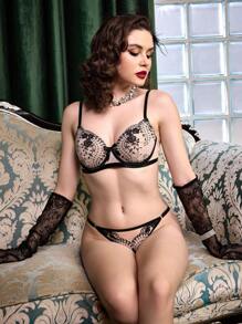 PinupGlam Sujetador sexy de mujer con bloqueo de color y bordado de malla, lencería
