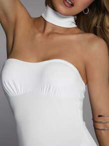 Forever 21 Women's Summer Fashion Solid Color Halter Bodysuit - White - View 2