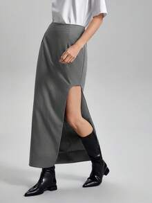 BizChic 女款純色不對稱下擺半身裙 - 深灰色 - 查看 1