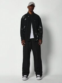 SUMWON Distressed Brooklyn Street Art Denim Trucker Jacket Oversized Graffiti Back Print Designer Urban Streetwear Fall Winter Collection - Black - View 4