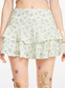 ROMWE Fairycore Texturiertes Stoff Minirock für Damen mit Stickerei und Druckdesign
