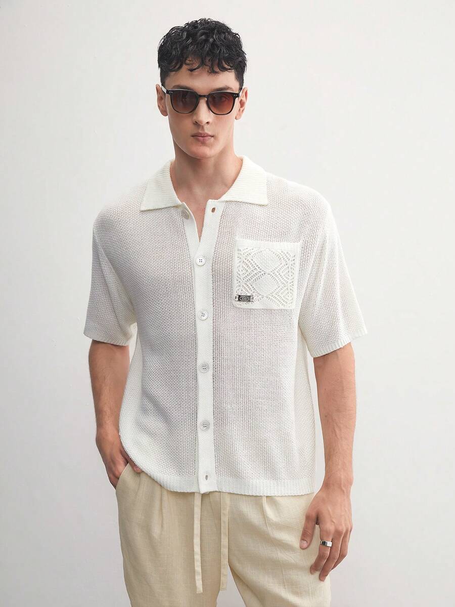 GENTILAND Áo thun dệt kim co giãn cổ polo màu trơn dành cho nam, mùa hè, dáng ôm vừa vặn - trắng - Xem 1