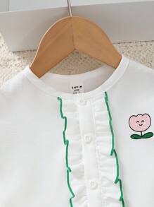 2pcs Baby Girls' Plaid Printed Short Sleeve Outfit Set - Green - View 3