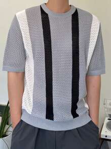 DAZY Men's Summer Contrast Color Knit Sweater - Multicolor - View 7