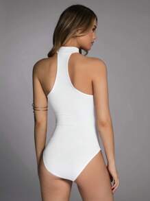 Forever 21 Women's Summer Fashion Solid Color Halter Bodysuit - White - View 4