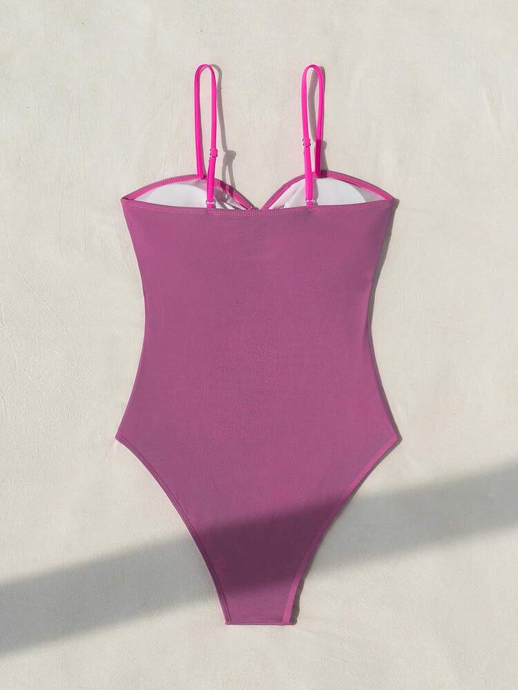 Ladies Color Block Hollow Out Bodycon Spaghetti Strap Swimsuit For Beach Vacation In Summer,Summer Beach