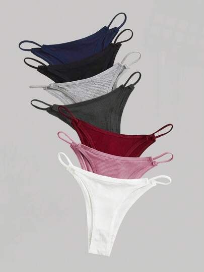 Femmes 7 paquets de sous-vêtements en tricot piqué simples et confortables