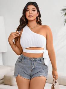 Celure Camisa de talla grande de unicolor con escote asimétrico y sin mangas, con detalle ahuecado para verano