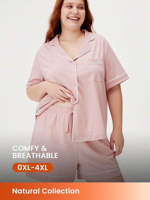 LUVLETTE Women Plus Soft Cotton Pink Pajamas Lounge Sets