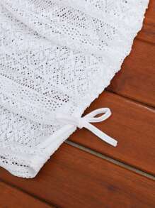 SHEIN Vestido de punto de jacquard marfil con hombros descubiertos y dobladillo fruncido para chica adolescente