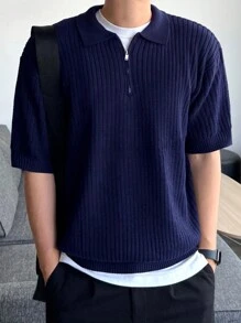 DAZY Men's Summer Solid Color Knitted Top Business Attire - Blue - View 2