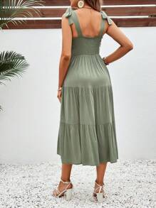 SHEIN Maternity Solid Color Resort Style Nursing Cami Dress - Army Green - View 2