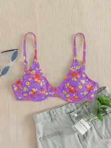 SHEIN Swim Summer Beach Floral Print Underwire Spaghetti Strap Bikini Top - Multicolor - View 5