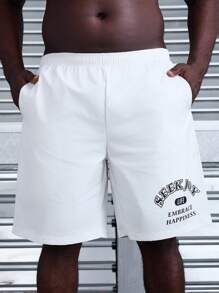 Manfinity Sport Corelite Plus Size Men's Fashionable Casual And Simple Casual Print Shorts, Summer