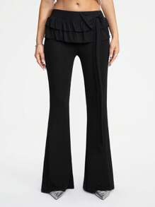 ROMWE Kawaii Pantalones diarios simples para mujeres de unicolor - Negro - Ver 2