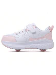 女童可拆卸四輪溜冰鞋，適用於學生和青少年 - 粉色 - 查看 5