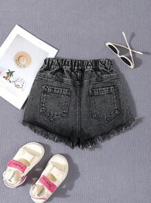 SHEIN Tween Girl Casual Fit Casual Simple Denim Shorts Summer Holiday