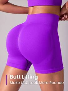 Easithlete Women's Seamless Solid Color Tank Top And Shorts Sports Set, Summer - Purple - View 4